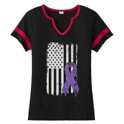 Testicular Cancer Awareness Vintage USA American Flag Ladies Halftime Notch Neck Tee