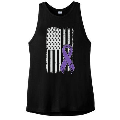 Testicular Cancer Awareness Vintage USA American Flag Ladies PosiCharge Tri-Blend Wicking Tank