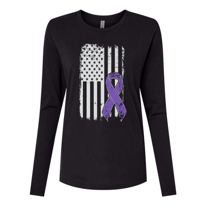 Testicular Cancer Awareness Vintage USA American Flag Womens Cotton Relaxed Long Sleeve T-Shirt