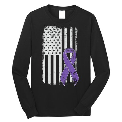 Testicular Cancer Awareness Vintage USA American Flag Long Sleeve Shirt