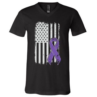 Testicular Cancer Awareness Vintage USA American Flag V-Neck T-Shirt
