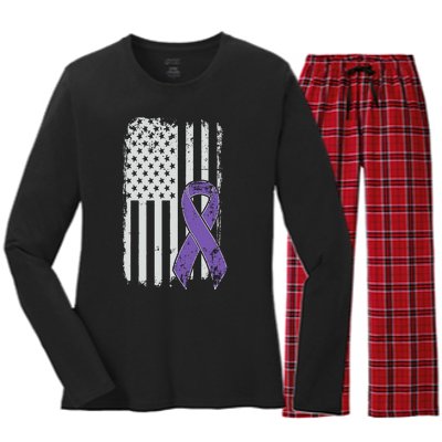 Testicular Cancer Awareness Vintage USA American Flag Women's Long Sleeve Flannel Pajama Set 