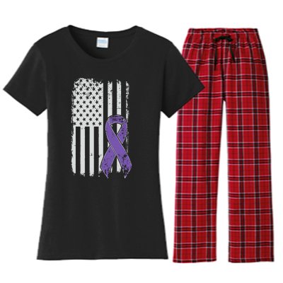 Testicular Cancer Awareness Vintage USA American Flag Women's Flannel Pajama Set