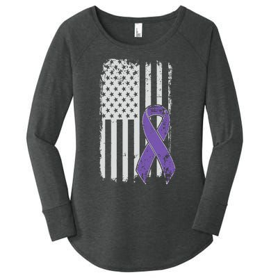 Testicular Cancer Awareness Vintage USA American Flag Women's Perfect Tri Tunic Long Sleeve Shirt