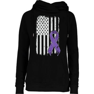 Testicular Cancer Awareness Vintage USA American Flag Womens Funnel Neck Pullover Hood