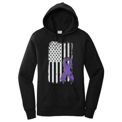 Testicular Cancer Awareness Vintage USA American Flag Women's Pullover Hoodie