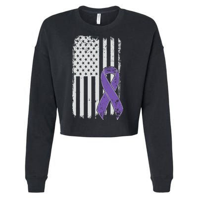 Testicular Cancer Awareness Vintage USA American Flag Cropped Pullover Crew