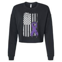 Testicular Cancer Awareness Vintage USA American Flag Cropped Pullover Crew