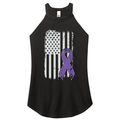 Testicular Cancer Awareness Vintage USA American Flag Women's Perfect Tri Rocker Tank