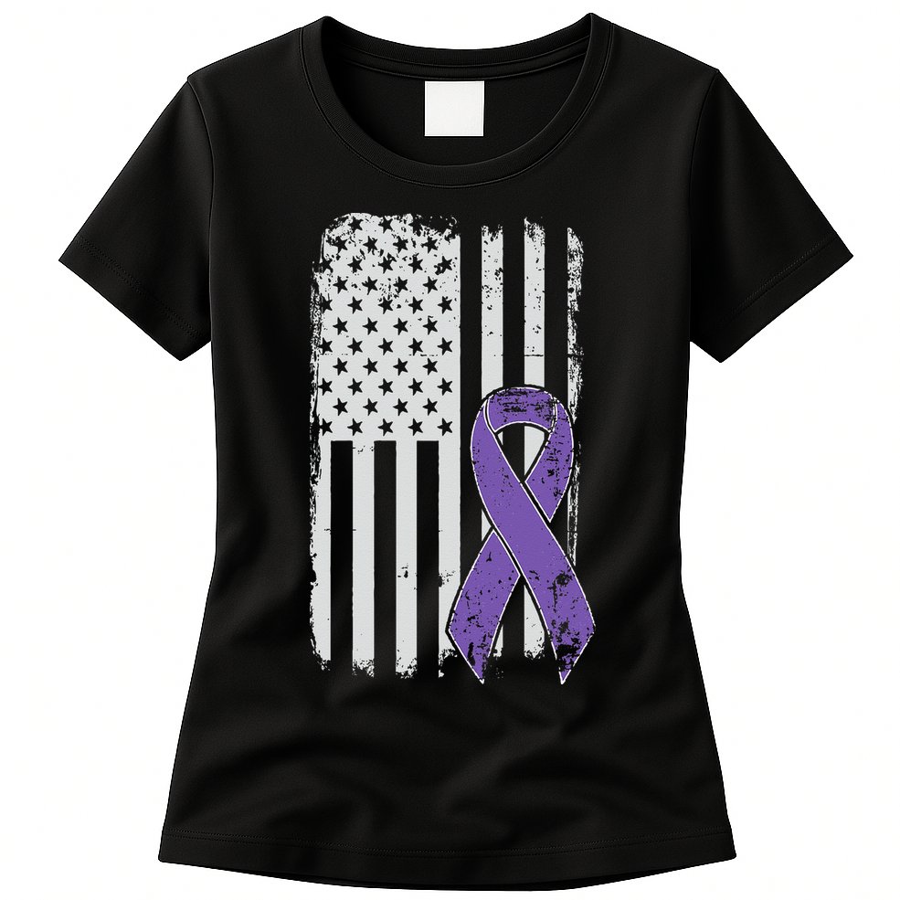 Testicular Cancer Awareness Vintage USA American Flag Womens T-Shirt