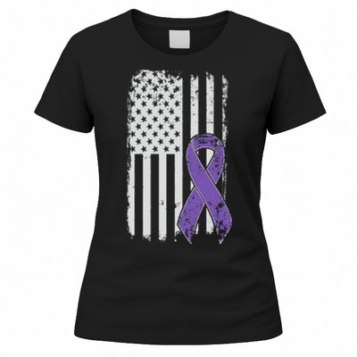 Testicular Cancer Awareness Vintage USA American Flag Women's T-Shirt