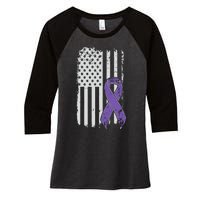 Testicular Cancer Awareness Vintage USA American Flag Women's Tri-Blend 3/4-Sleeve Raglan Shirt