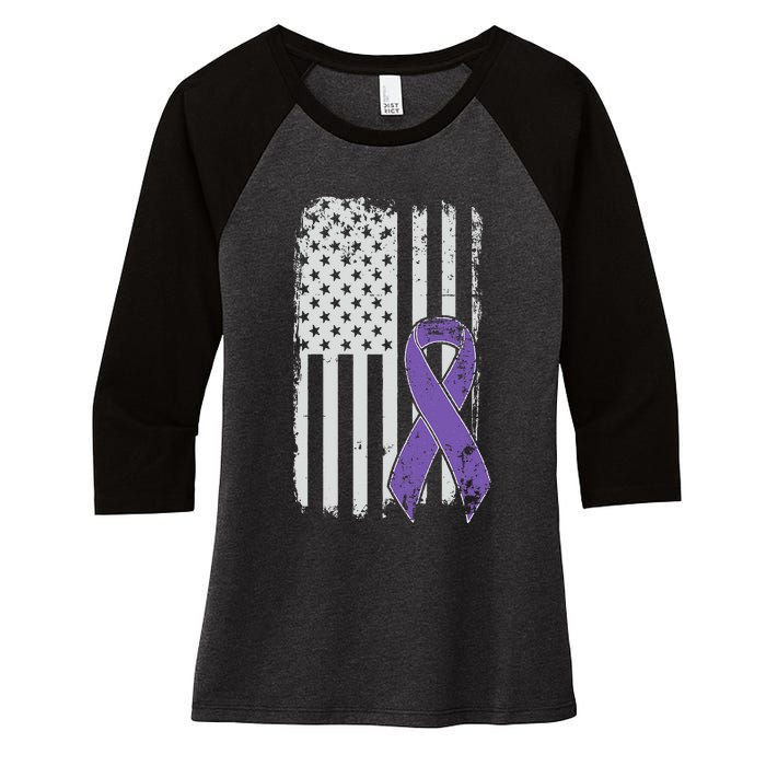 Testicular Cancer Awareness Vintage USA American Flag Women's Tri-Blend 3/4-Sleeve Raglan Shirt