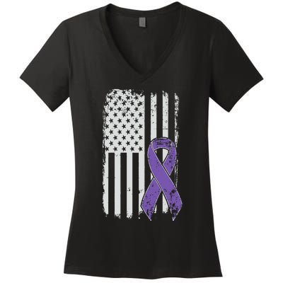 Testicular Cancer Awareness Vintage USA American Flag Women's V-Neck T-Shirt