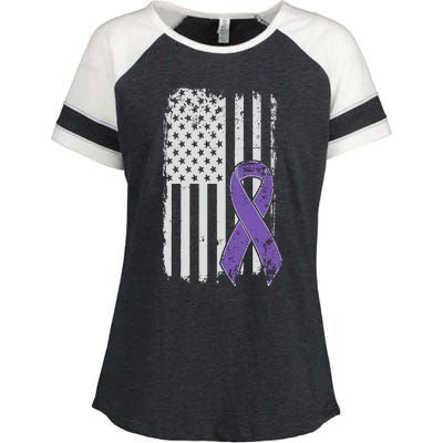 Testicular Cancer Awareness Vintage USA American Flag Enza Ladies Jersey Colorblock Tee