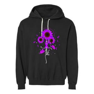 Testicular Cancer Awareness Faith Ribbon Sunflower Garment-Dyed Fleece Hoodie