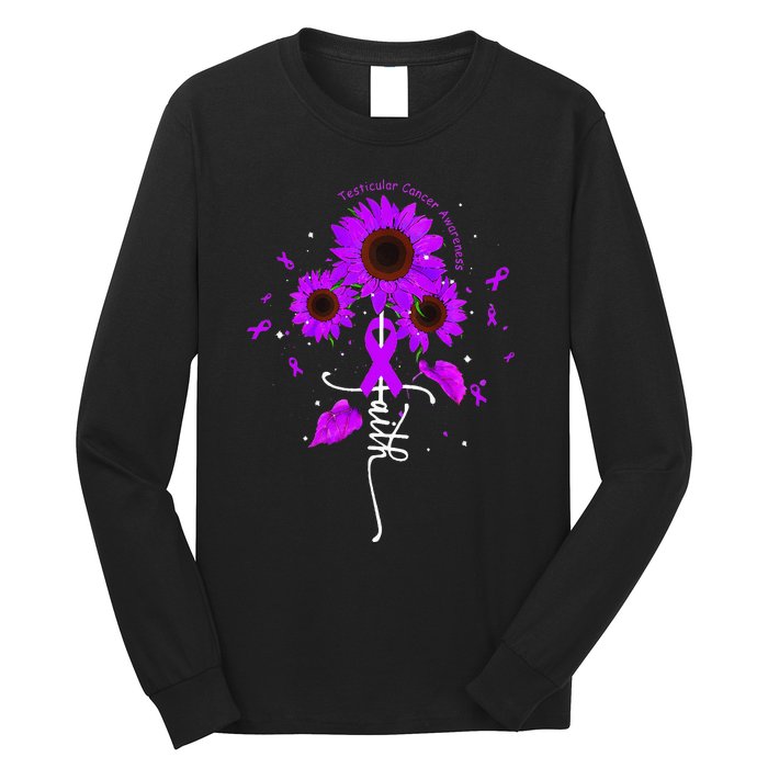 Testicular Cancer Awareness Faith Ribbon Sunflower Long Sleeve Shirt