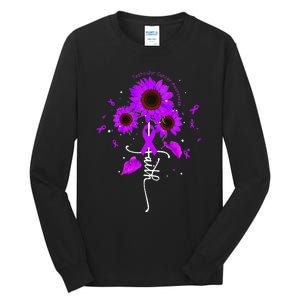 Testicular Cancer Awareness Faith Ribbon Sunflower Tall Long Sleeve T-Shirt