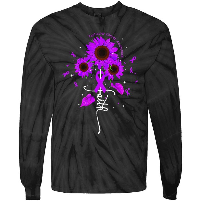 Testicular Cancer Awareness Faith Ribbon Sunflower Tie-Dye Long Sleeve Shirt