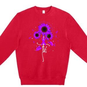 Testicular Cancer Awareness Faith Ribbon Sunflower Premium Crewneck Sweatshirt