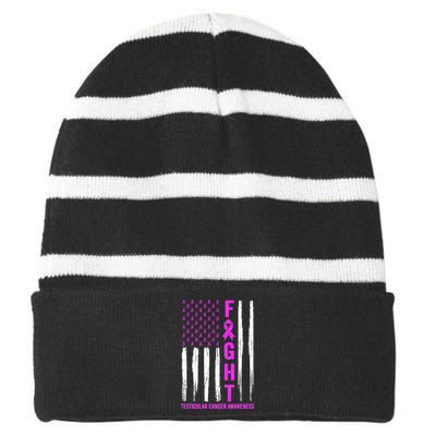 Testicular Cancer Awareness Orchid Ribbon Fight Support Striped Beanie with Solid Band