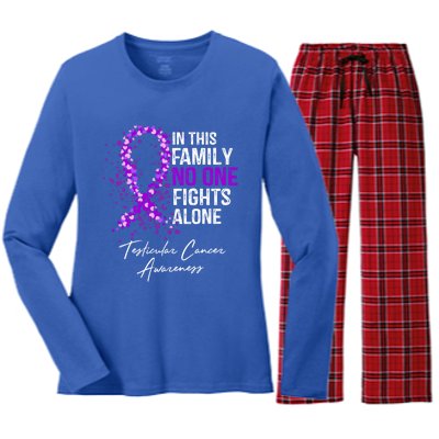 Testicular Cancer Awareness This Family No One Fights Alone Gift Women's Long Sleeve Flannel Pajama Set 