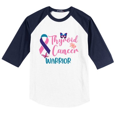 Thyroid Cancer Awareness Butterflies Warrior Ribbon Cute Gift Baseball Sleeve Shirt