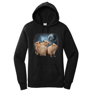 Three Capybaras And Moon Funny Capybara Humor Parody Women's Pullover Hoodie