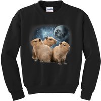 Three Capybaras And Moon Funny Capybara Humor Parody Kids Sweatshirt