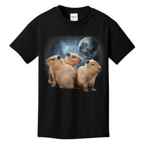 Three Capybaras And Moon Funny Capybara Humor Parody Kids T-Shirt