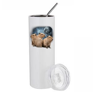 Three Capybaras And Moon Funny Capybara Humor Parody Stainless Steel Tumbler