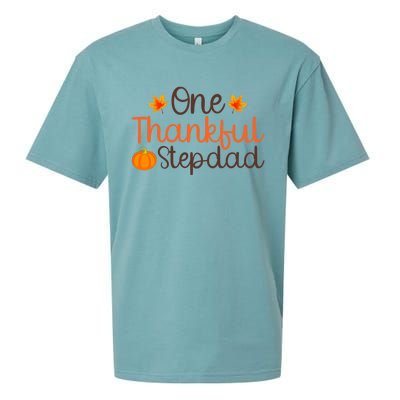 Thanksgiving Costume Autumn Theme One Thankful Stepdad Cool Gift Sueded Cloud Jersey T-Shirt