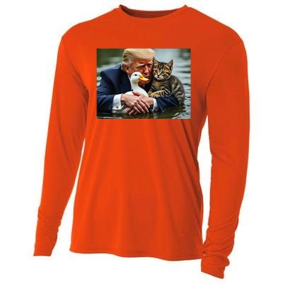 Trump Cat And Duck Memes Christmas Halloween Vote Sign Cooling Performance Long Sleeve Crew