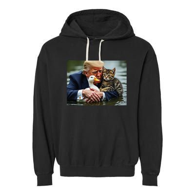 Trump Cat And Duck Memes Christmas Halloween Vote Sign Garment-Dyed Fleece Hoodie