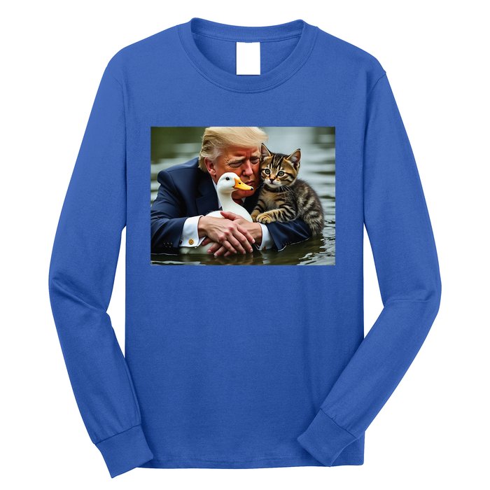 Trump Cat And Duck Memes Christmas Halloween Vote Sign Long Sleeve Shirt