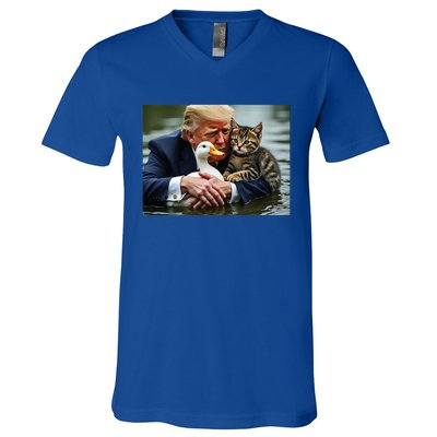 Trump Cat And Duck Memes Christmas Halloween Vote Sign V-Neck T-Shirt