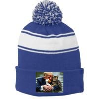 Trump Cat And Duck Memes Christmas Halloween Vote Sign Stripe Pom Pom Beanie