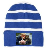 Trump Cat And Duck Memes Christmas Halloween Vote Sign Striped Beanie with Solid Band