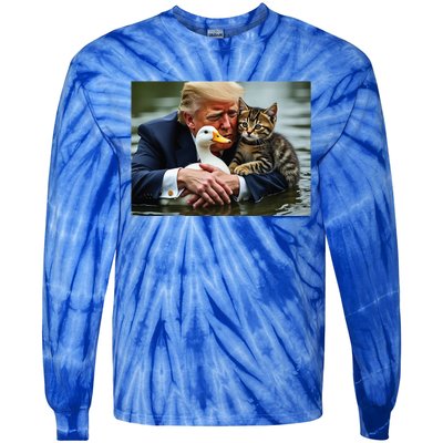 Trump Cat And Duck Memes Christmas Halloween Vote Sign Tie-Dye Long Sleeve Shirt