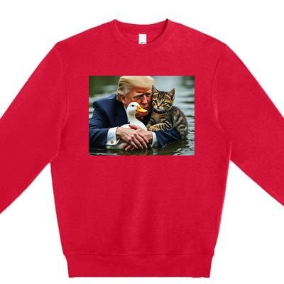 Trump Cat And Duck Memes Christmas Halloween Vote Sign Premium Crewneck Sweatshirt