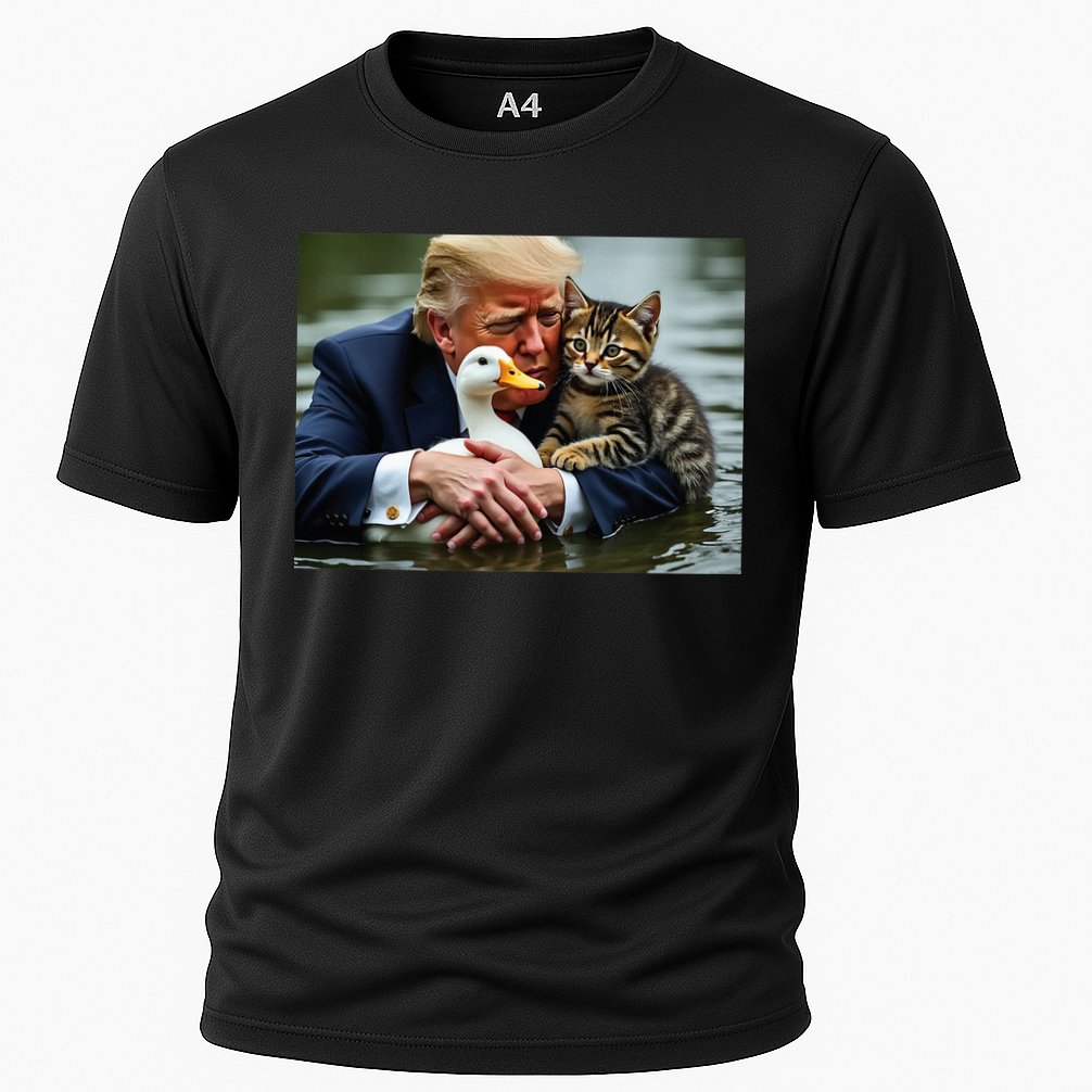 Trump Cat And Duck Memes Christmas Halloween Vote Sign Cooling Performance Crew T-Shirt