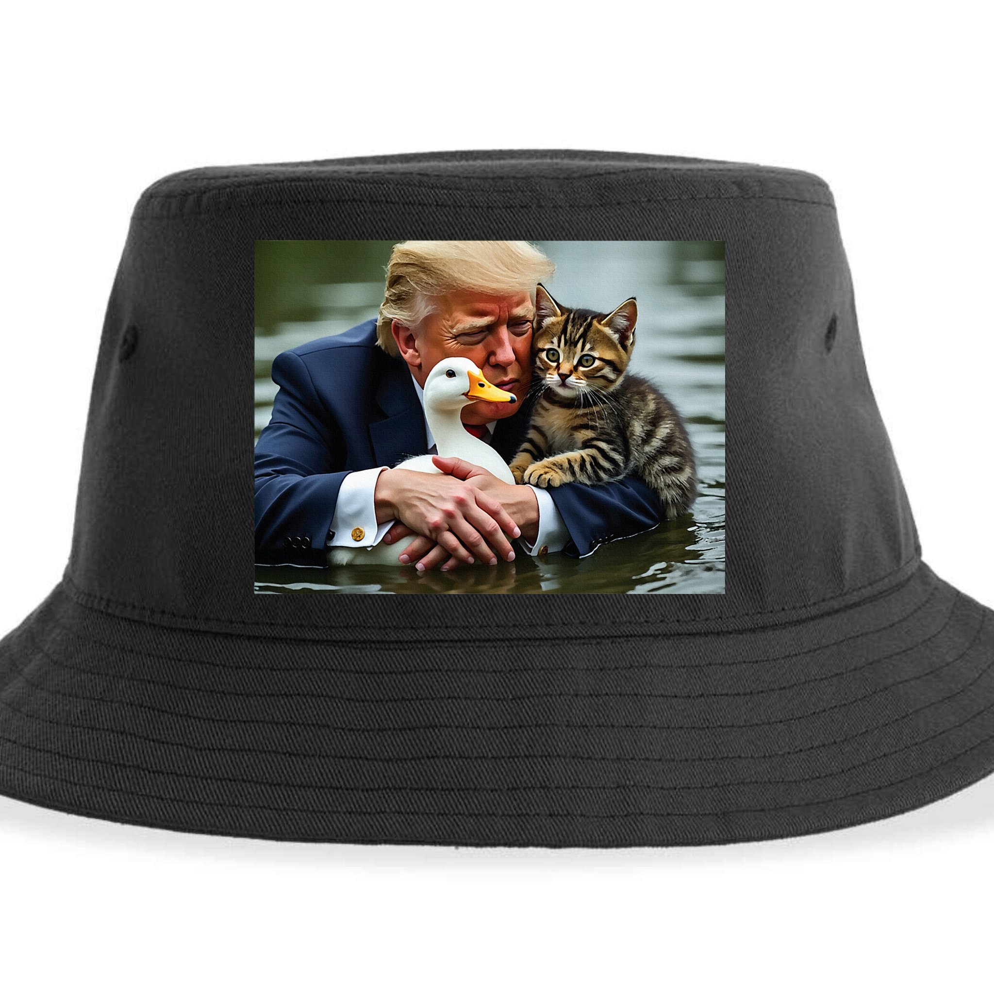 Trump Cat And Duck Memes Christmas Halloween Vote Sign Sustainable Bucket Hat
