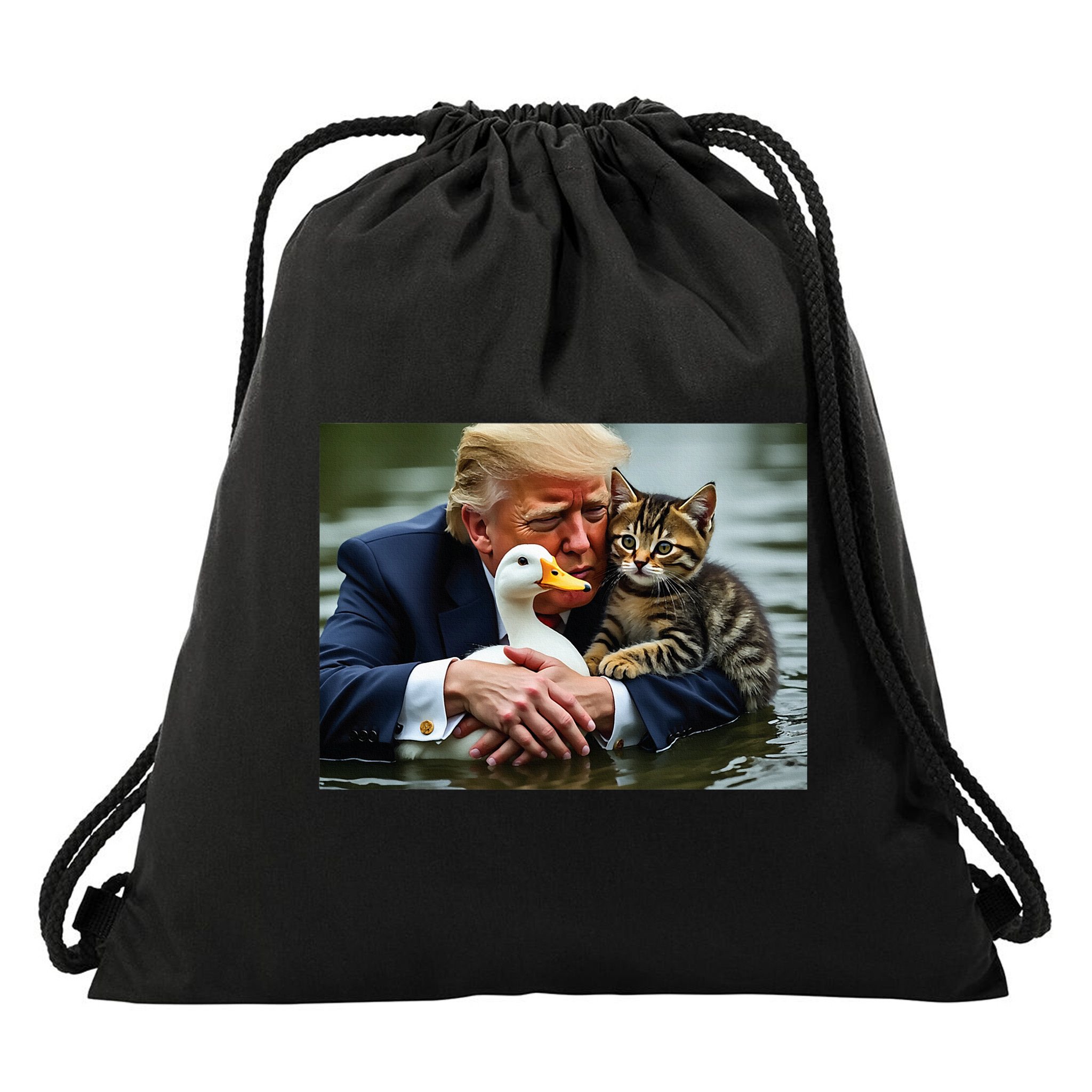 Trump Cat And Duck Memes Christmas Halloween Vote Sign Drawstring Bag