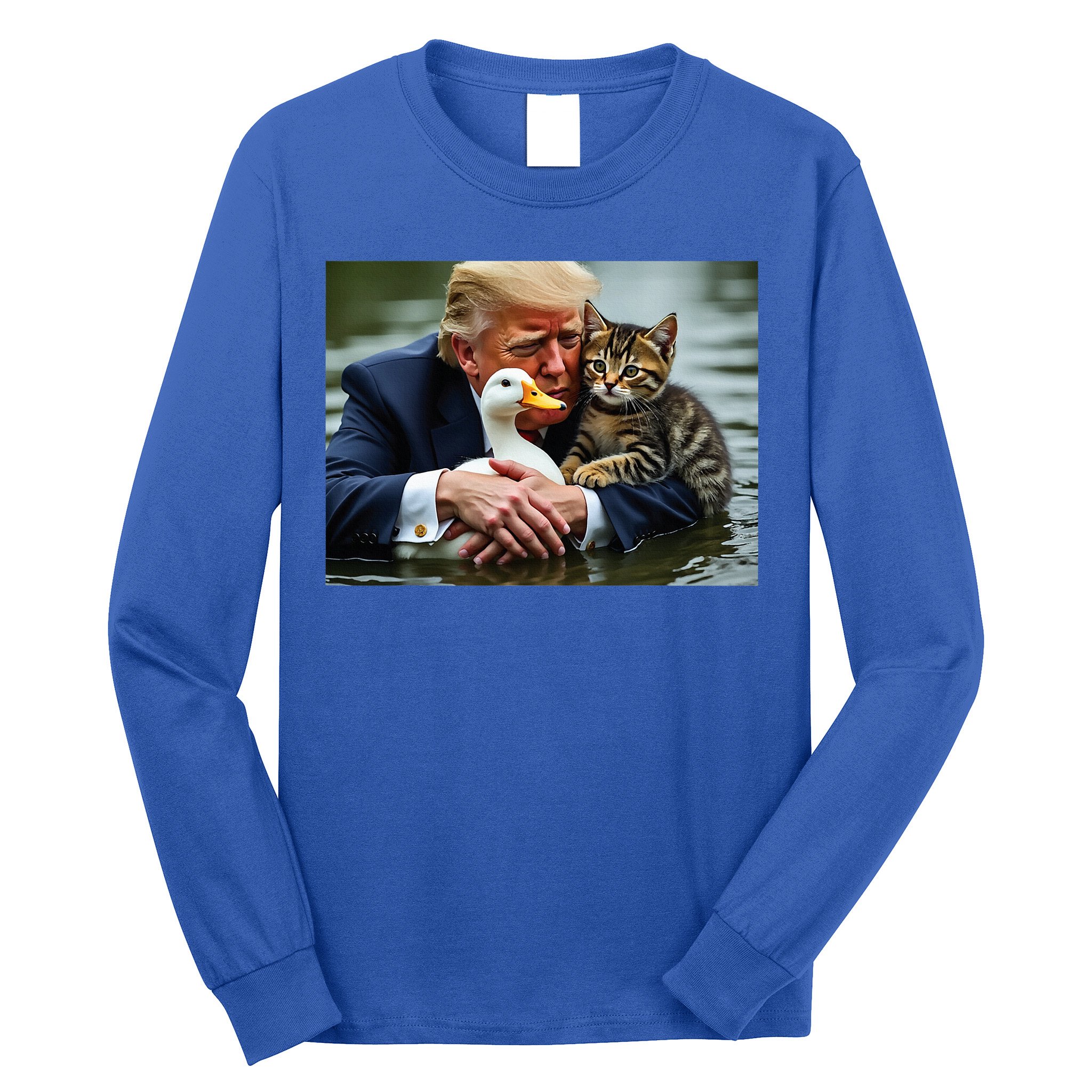 Trump Cat And Duck Memes Christmas Halloween Vote Sign Long Sleeve Shirt