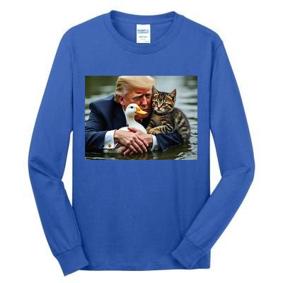 Trump Cat And Duck Memes Christmas Halloween Vote Sign Tall Long Sleeve T-Shirt