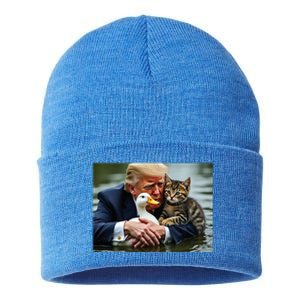 Trump Cat And Duck Memes Christmas Halloween Vote Sign Sustainable Knit Beanie