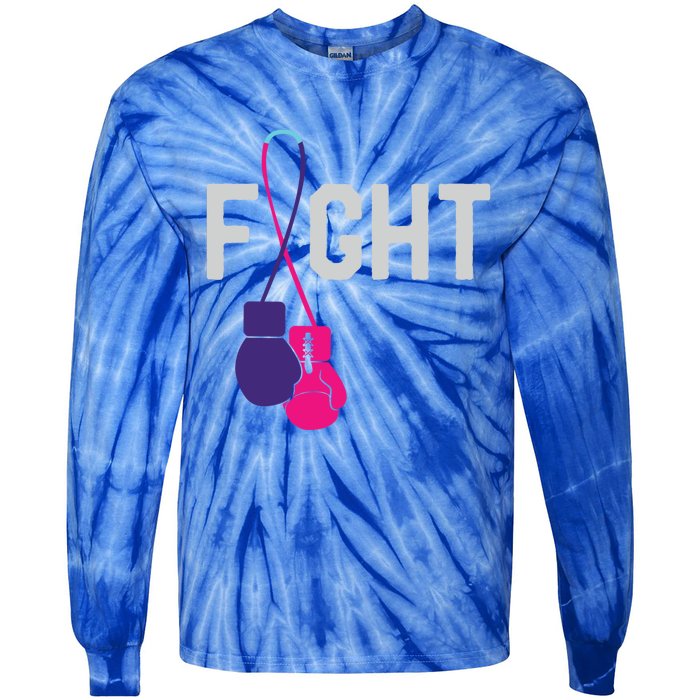 Thyroid Cancer Awareness Day Ribbon Month Survivor Fighter Gift Tie-Dye Long Sleeve Shirt