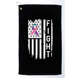 Thyroid Cancer American Flag Awareness Gift Platinum Collection Golf Towel