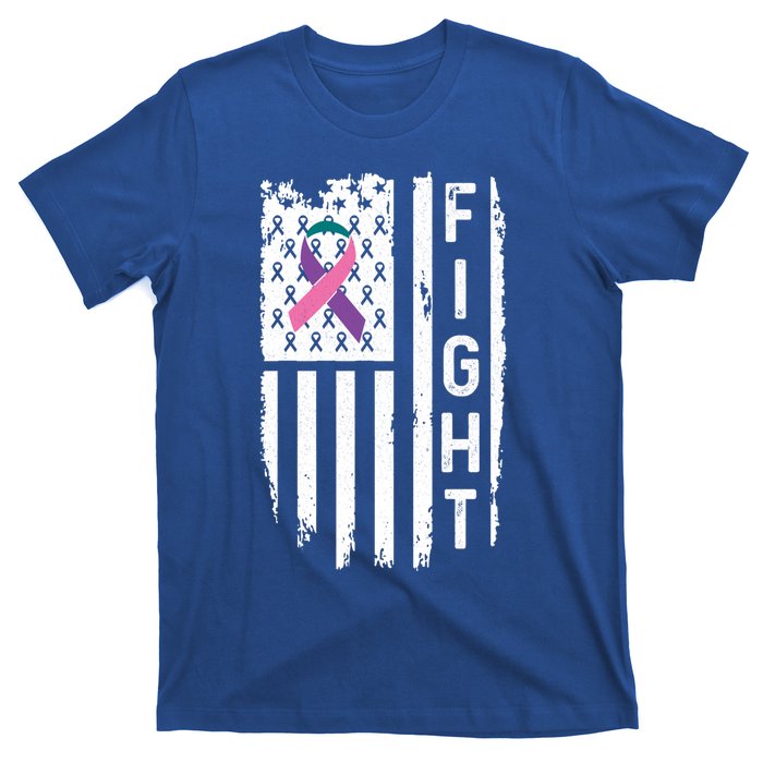 Thyroid Cancer American Flag Awareness Gift T-Shirt