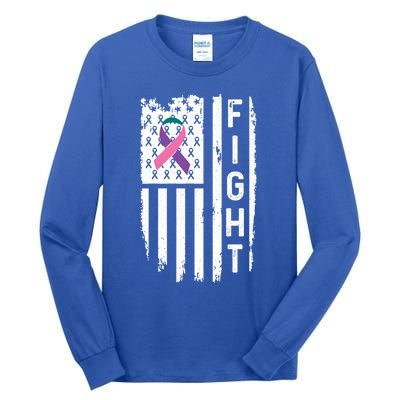 Thyroid Cancer American Flag Awareness Gift Tall Long Sleeve T-Shirt